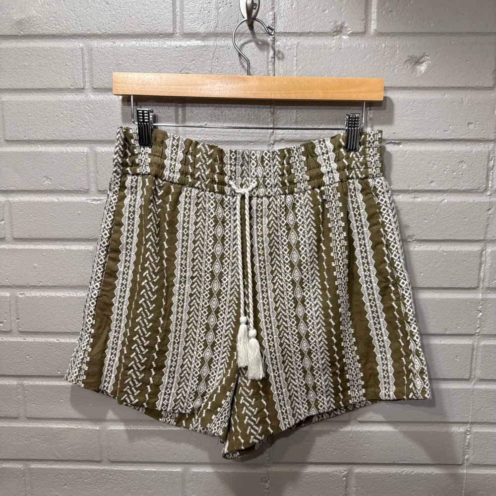 House of Harlow 1960 Linen Blend Embroidered Linen Tassel Shorts Green Sml Boho